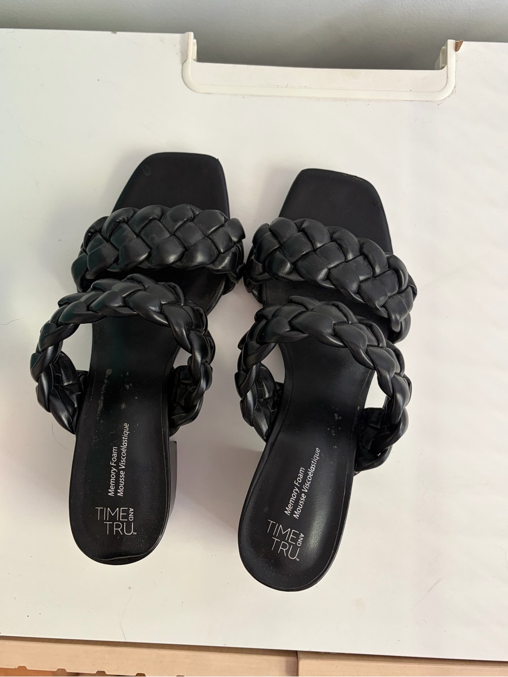 Time and Tru Black Braided Double-Strap Slide Mules
